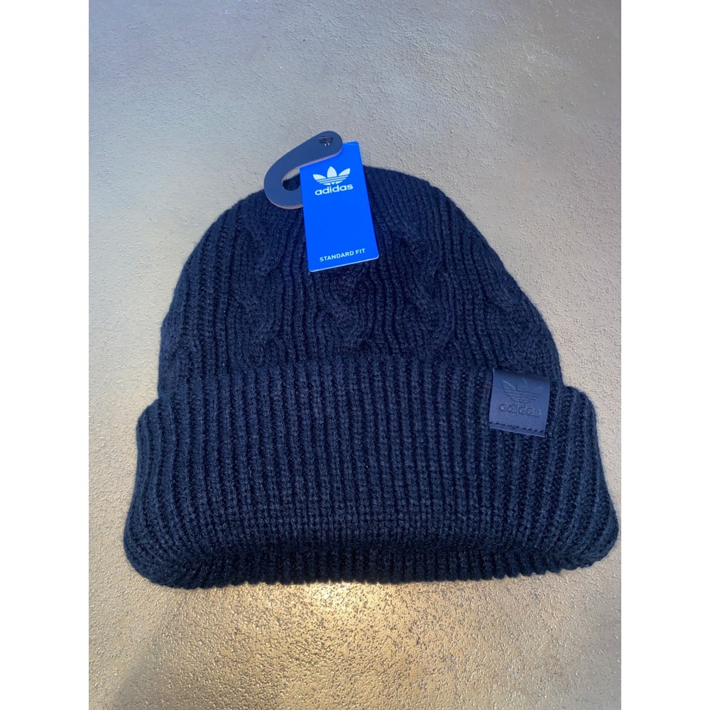 Adidas Originals Cable‎ Knit Beanie Navy Blue Trefoil Logo Hat Standard Fit NEW